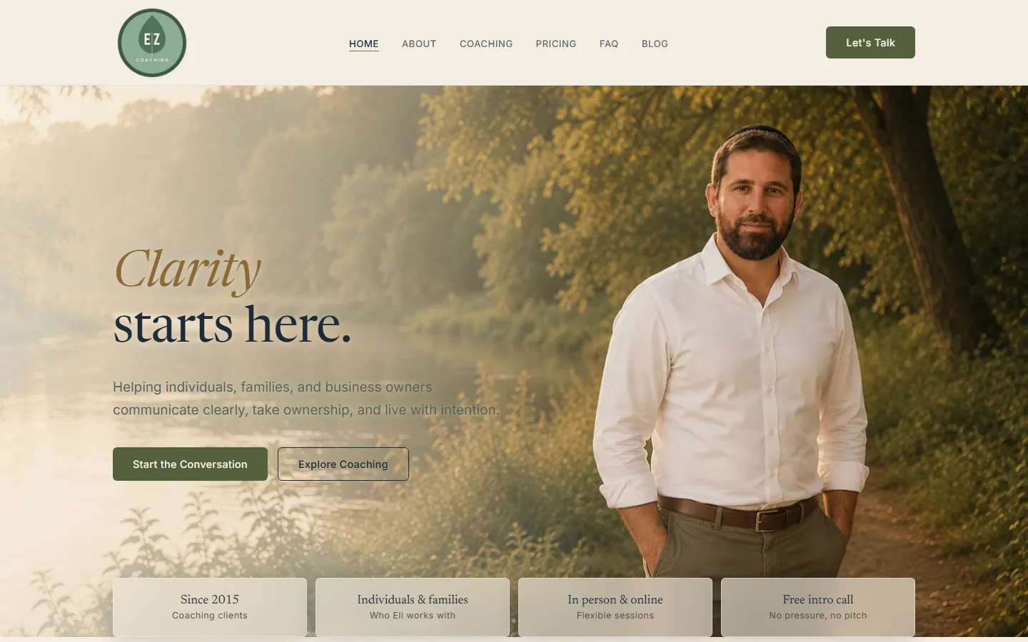 EZ Coaching life-coaching website homepage